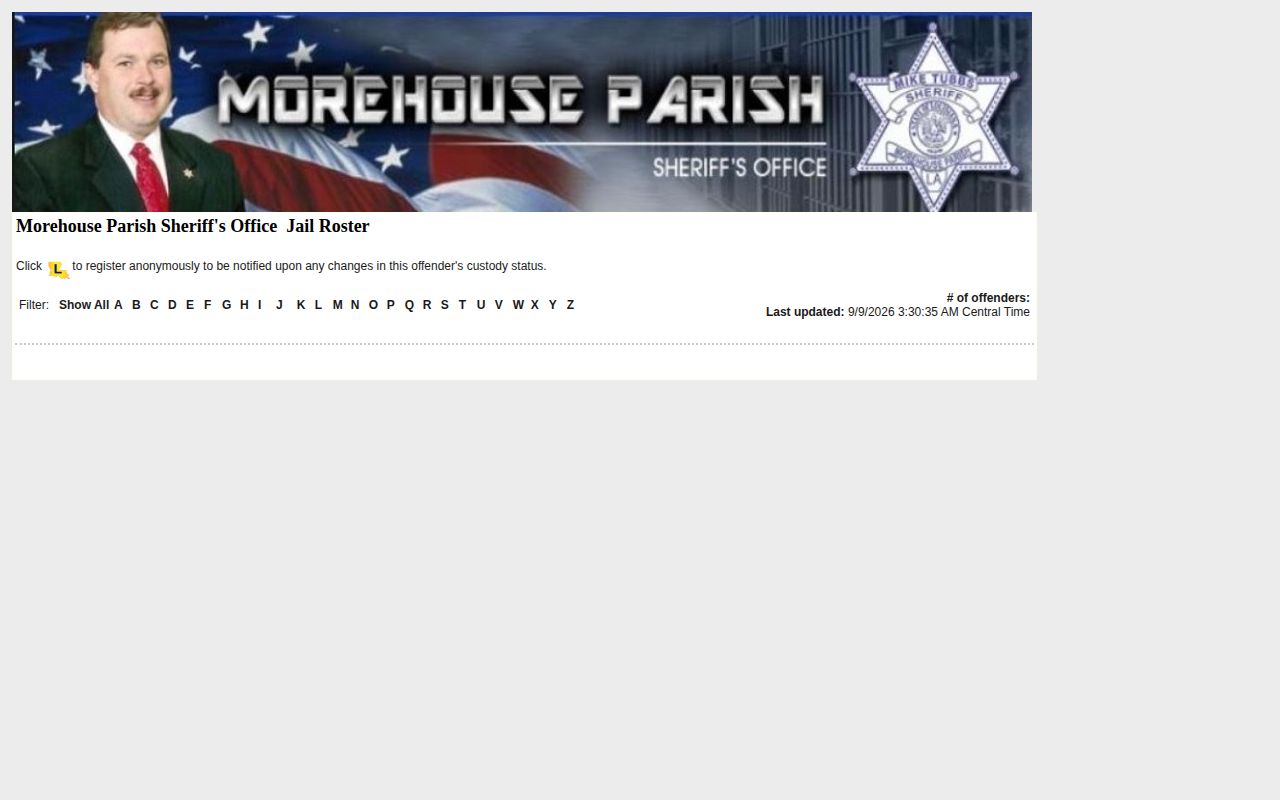 Official Morehouse Parish jail roster consent and custody interface