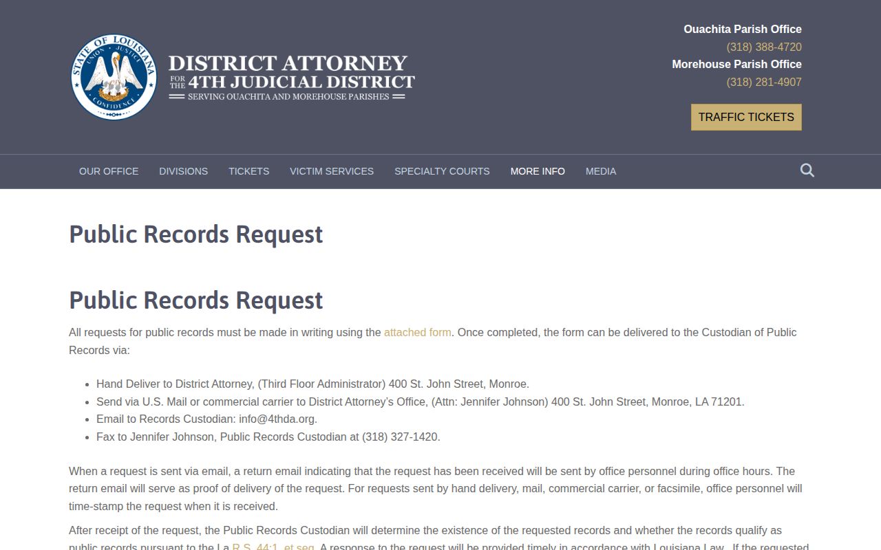 Fourth Judicial District Attorney public records request information