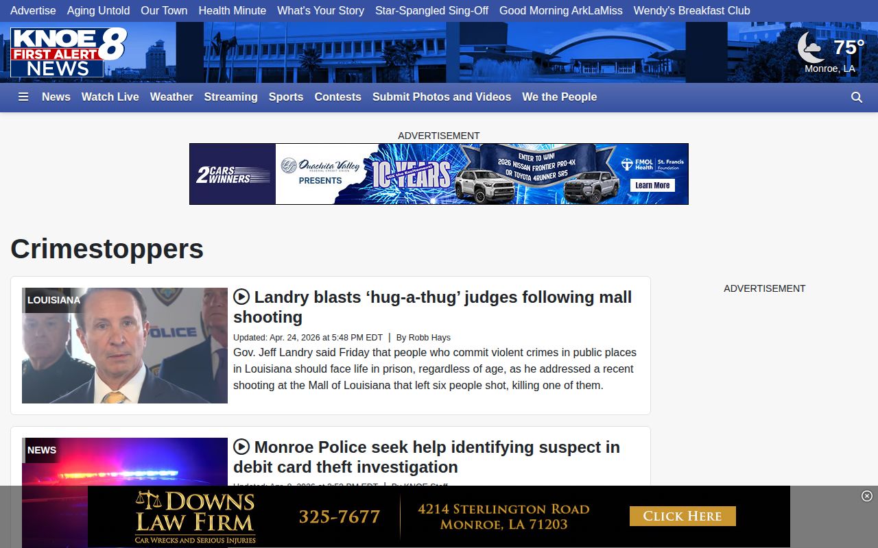 KNOE Crimestoppers topic page used for selected Morehouse Parish arrest news